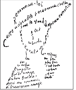 Ett "calligramme" av Appolinaire