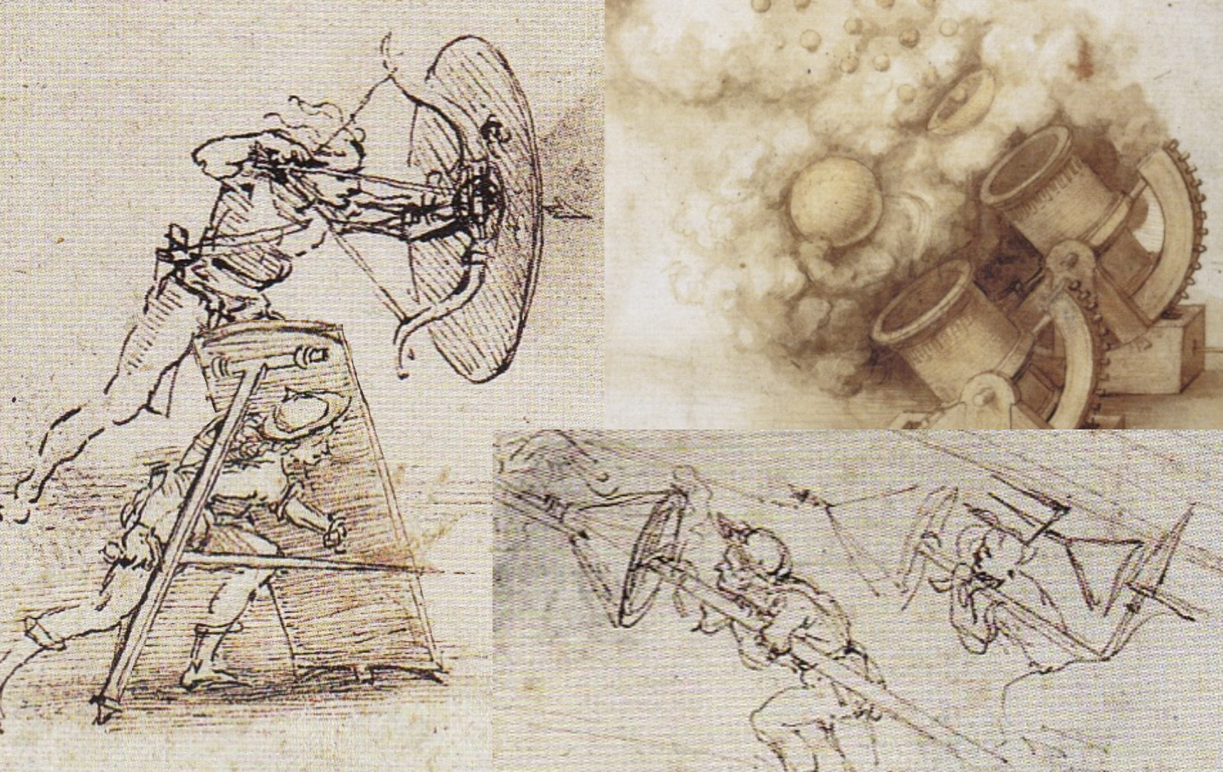 Leonardo da Vinci, 500 år idag den 2 maj 2019 - collage av vapenskisser