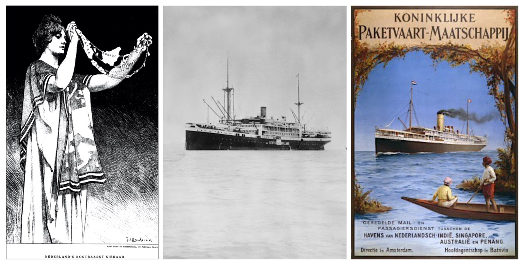 Det Nederländska imperiet håller upp dess mest kostbara koloniala juvel - En holländsk paketbåt i Nya Guinea (ca 1943-1945) - EN affisch för rederiet P&O Koninklijke Nedlloyd från 1910